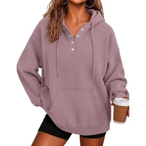 Zeagoo Hoodies for Women Casual Button Sweatshirt Oversized Fall Clothes(Gray Pink)