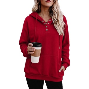 Zeagoo Hoodies for Women Casual Button Sweatshirt Oversized Fall Clothes(Red)