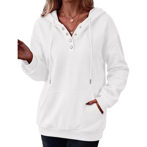 Zeagoo Hoodies for Women Casual Button Sweatshirt Oversized Fall Clothes(White)