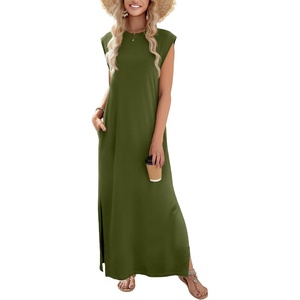 Zeagoo Summer Dresses for Women 2026 Long Maxi Sundresses Loose Split Wrinkle-Free Beach Travel Vacation Clothes(A03-green)