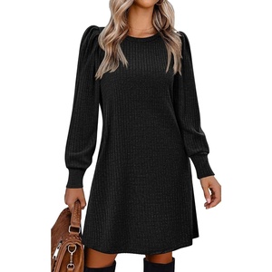 Zeagoo Women Fall Winter Dress Knitted Pullover Dresses(A-black)