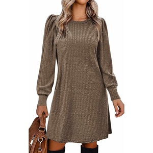 Zeagoo Women Fall Winter Dress Knitted Pullover Dresses(Brown)