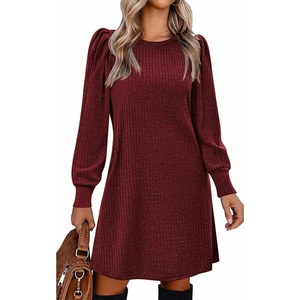 Zeagoo Women Fall Winter Dress Knitted Pullover Dresses(Deep Red)
