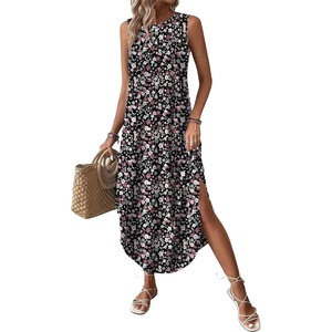 Zeagoo Women Floral Summer Casual Beach Printed Tank Dress with Pockets Pleated Front Long Dress(2603 Mixed Floral)