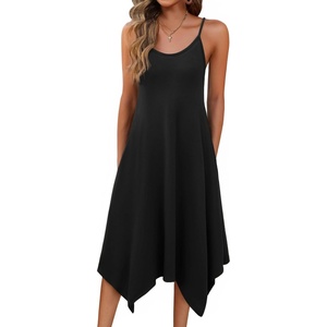 Zeagoo Women Summer Midi Dresses 2026 Hawaiian Bohemian Beach Cover Up Sundress Spaghetti Strap Casual Dress with Pockets(Black)