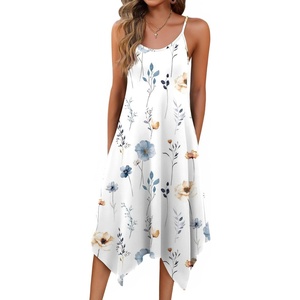 Zeagoo Women Summer Midi Dresses 2026 Hawaiian Bohemian Beach Cover Up Sundress Spaghetti Strap Casual Dress with Pockets(Floral Printed)