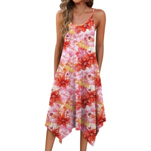 Zeagoo Women Summer Midi Dresses 2026 Hawaiian Bohemian Beach Cover Up Sundress Spaghetti Strap Casual Dress with Pockets(Red Yellow)