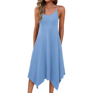 Zeagoo Women Summer Midi Dresses 2026 Hawaiian Bohemian Beach Cover Up Sundress Spaghetti Strap Casual Dress with Pockets(Sky)