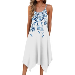 Zeagoo Women Summer Midi Dresses 2026 Hawaiian Bohemian Beach Cover Up Sundress Spaghetti Strap Casual Dress with Pockets(Watercolor Leaves)