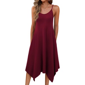 Zeagoo Women Summer Midi Dresses 2026 Hawaiian Bohemian Beach Cover Up Sundress Spaghetti Strap Casual Dress with Pockets(Wine Red)