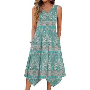 Zeagoo Womens Casual Dress for Summer Tank Dress Loose Flowy Beach Dress with Pockets Hankerchief Flare Midi Sundress 2026(01 Green)