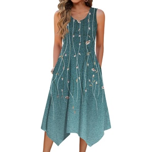Zeagoo Womens Casual Dress for Summer Tank Dress Loose Flowy Beach Dress with Pockets Hankerchief Flare Midi Sundress 2026(03 Green)