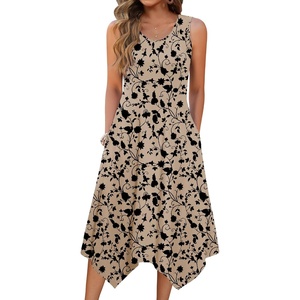 Zeagoo Womens Casual Dress for Summer Tank Dress Loose Flowy Beach Dress with Pockets Hankerchief Flare Midi Sundress 2026(Beige Sf154)