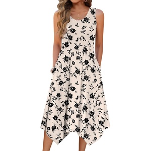 Zeagoo Womens Casual Dress for Summer Tank Dress Loose Flowy Beach Dress with Pockets Hankerchief Flare Midi Sundress 2026(Beige Sf239)