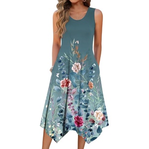 Zeagoo Womens Casual Dress for Summer Tank Dress Loose Flowy Beach Dress with Pockets Hankerchief Flare Midi Sundress 2026(Gray Green)