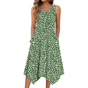 Zeagoo Womens Casual Dress for Summer Tank Dress Loose Flowy Beach Dress with Pockets Hankerchief Flare Midi Sundress 2026(Green Jh560)