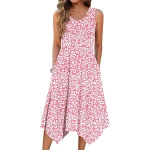 Zeagoo Womens Casual Dress for Summer Tank Dress Loose Flowy Beach Dress with Pockets Hankerchief Flare Midi Sundress 2026(Leopard Print)