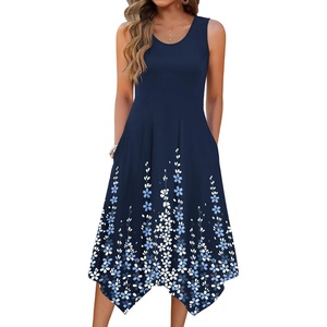 Zeagoo Womens Casual Dress for Summer Tank Dress Loose Flowy Beach Dress with Pockets Hankerchief Flare Midi Sundress 2026(Navy Sf119)