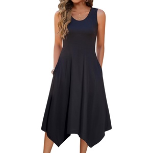 Zeagoo Womens Casual Dress for Summer Tank Dress Loose Flowy Beach Dress with Pockets Hankerchief Flare Midi Sundress 2026(Solid Black)