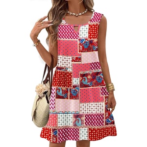 Zeagoo Womens Casual Summer Dresses 2025 Boho Sleeveless Sundresses with Pockets Pleated Beach Floral T Shirt Dresses(Printed-06)