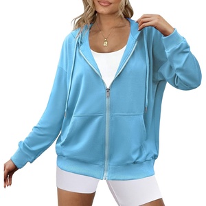 Zeagoo Women’s Lightweight Hoodies Full Zip Up Oversized Sweatshirt Trendy(Baby Blue)
