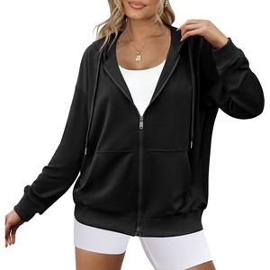 Zeagoo Women’s Lightweight Hoodies Full Zip Up Oversized Sweatshirt Trendy(Black)