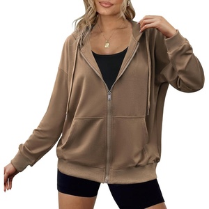 Zeagoo Women’s Lightweight Hoodies Full Zip Up Oversized Sweatshirt Trendy(Brown)