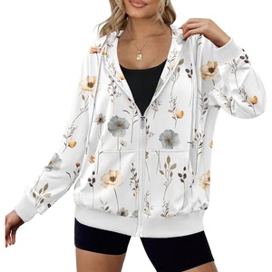 Zeagoo Women’s Lightweight Hoodies Full Zip Up Oversized Sweatshirt Trendy(Floral Printed)