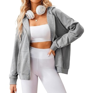 Zeagoo Women’s Lightweight Hoodies Full Zip Up Oversized Sweatshirt Trendy(Light Grey)