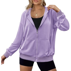Zeagoo Women’s Lightweight Hoodies Full Zip Up Oversized Sweatshirt Trendy(Purple)