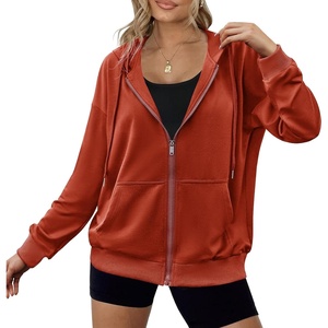 Zeagoo Women’s Lightweight Hoodies Full Zip Up Oversized Sweatshirt Trendy(Red)