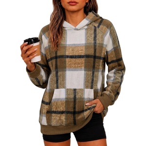Zeagoo Womens Oversized Hoodies Pullover Fleece Hooded Sweatshirt Trendy(Khaki Grey Plaid)