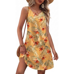 Zeagoo Womens Summer Dresses V Neck Sleeveless Sundresses Boho Beach Dress with Pockets A Line Tshirt Tank Dress(Zw96)