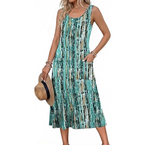 Zeagoo Womens Summer Midi Dresses 2026 Casual Sleeveless Tank Sundresses A Line Crewneck Beach Vacation Dress with Pockets(Green-cx259)