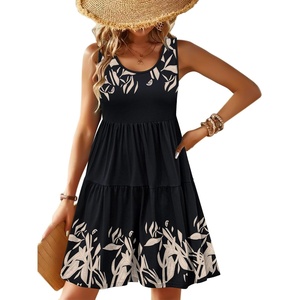 Zeagoo Womens Summer Sundress Boho Floral Casual Tank Dresses with Pockets Sleeveless Tiered Swing A Line Beach Dress(Black Floral)