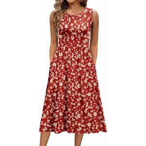 Zeagoo Women’s Summer Tank Midi Dress with Pockets Floral Sleeveless A-Line Casual Loose T-Shirt Dresses Beach Sundress 2026(01-red Floral)