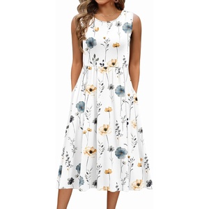 Zeagoo Women’s Summer Tank Midi Dress with Pockets Floral Sleeveless A-Line Casual Loose T-Shirt Dresses Beach Sundress 2026(02-white Floral)