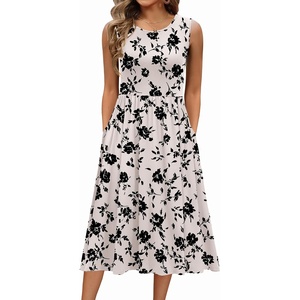 Zeagoo Women’s Summer Tank Midi Dress with Pockets Floral Sleeveless A-Line Casual Loose T-Shirt Dresses Beach Sundress 2026(Apricot Floral)