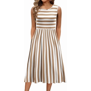 Zeagoo Women’s Summer Tank Midi Dress with Pockets Floral Sleeveless A-Line Casual Loose T-Shirt Dresses Beach Sundress 2026(Apricot White Stripe)