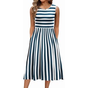 Zeagoo Women’s Summer Tank Midi Dress with Pockets Floral Sleeveless A-Line Casual Loose T-Shirt Dresses Beach Sundress 2026(Blue+white Stripe)