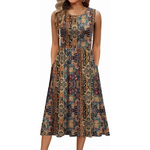 Zeagoo Women’s Summer Tank Midi Dress with Pockets Floral Sleeveless A-Line Casual Loose T-Shirt Dresses Beach Sundress 2026(Ethnic Boho Print)