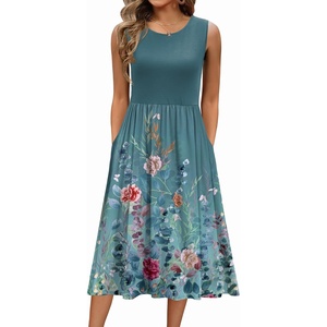 Zeagoo Women’s Summer Tank Midi Dress with Pockets Floral Sleeveless A-Line Casual Loose T-Shirt Dresses Beach Sundress 2026(Green Floral)
