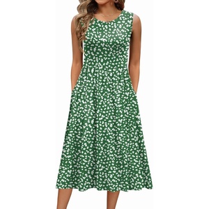 Zeagoo Women’s Summer Tank Midi Dress with Pockets Floral Sleeveless A-Line Casual Loose T-Shirt Dresses Beach Sundress 2026(Green Print)