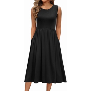 Zeagoo Women’s Summer Tank Midi Dress with Pockets Floral Sleeveless A-Line Casual Loose T-Shirt Dresses Beach Sundress 2026(Solid Black)