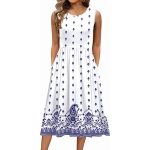 Zeagoo Women’s Summer Tank Midi Dress with Pockets Floral Sleeveless A-Line Casual Loose T-Shirt Dresses Beach Sundress 2026(White Boho Print)