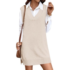 Zeagoo Womens Tank Sweater Dress Sweater Vest Knitted Pullovers Sweaters 2025(Beige)