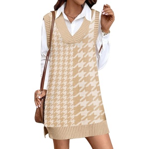 Zeagoo Womens Tank Sweater Dress Sweater Vest Knitted Pullovers Sweaters 2025(Houndstooth Plaid Khaki)
