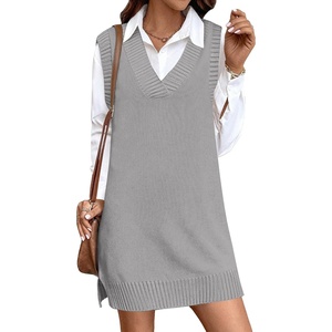 Zeagoo Womens Tank Sweater Dress Sweater Vest Knitted Pullovers Sweaters 2025(Light Grey)