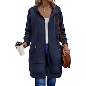 Zeagoo Women’s Zip Up Hoodies Long Sleeve Long Tunic Sweatshirts Oversized(Dark Blue)