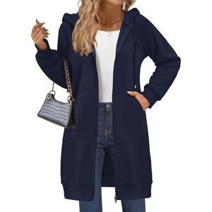 Zeagoo Women’s Zip Up Hoodies Long Sleeve Long Tunic Sweatshirts Oversized(Navy)